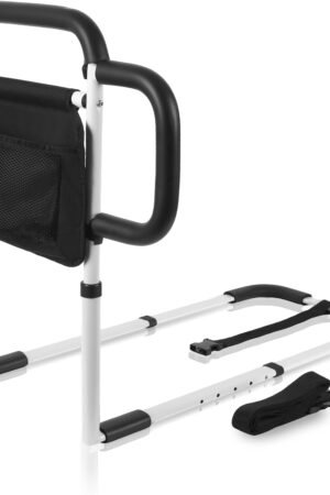 Bed Safety Rails for Elderly Adults, Adjustable Bed Guard Railing with Storage Bag and Side Handle, Bed Assist Bar Fits King, Queen, Full, Twin