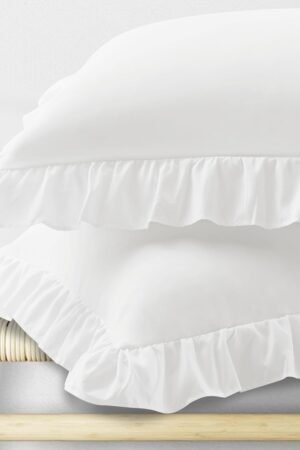 Ruffle Pillow Cases Standard Size Set of 2, Ruffled Pillow Covers with Envelope Closure, Wrinkle Resistant Pillowcases 20" x 26", Ruffled Pillow Shams, White