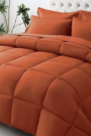 Full Comforter Set, Ultra-Soft Bed in a Bag Full Size 7 Pieces,  Certified Bedding Set with Down Alternative Comforter, Sheets, Pillowcases & Shams, Burnt Orange