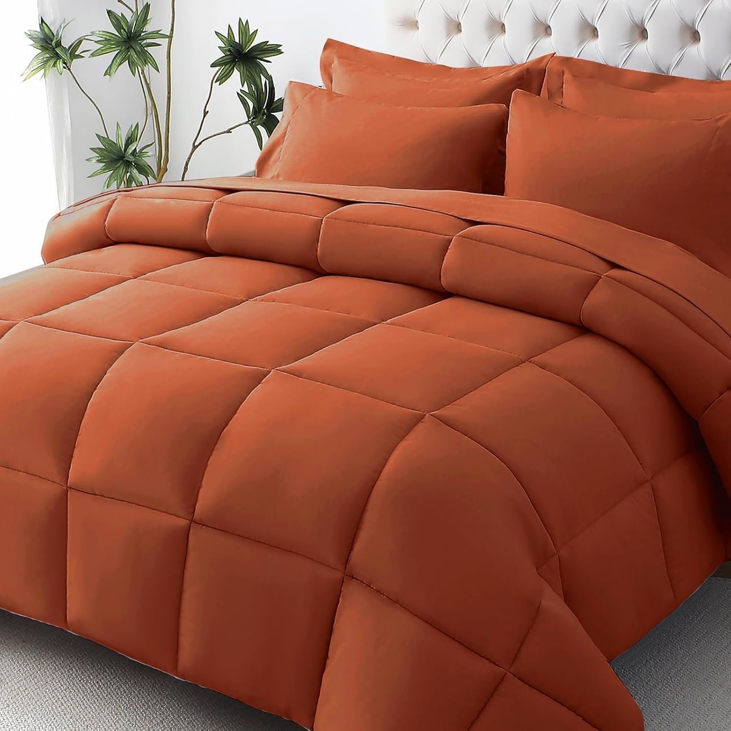 Full Comforter Set, Ultra-Soft Bed in a Bag Full Size 7 Pieces, Certified Bedding Set with Down Alternative Comforter, Sheets, Pillowcases & Shams, Burnt Orange