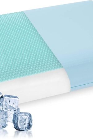 Cooling Pillow for Sleeping, Gel Memory Foam Pillow with Reversible Cover, Neck Support for Side, Back and Stomach Sleepers, Removable & Machine Washable Cover, Bed Pillows for Hot Sleepers, Blue