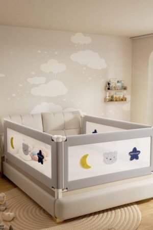 Baby Bed Rail Guard for Toddlers, Reinforced 54in Toddler Bed Rails for Full Bed with Height Adjustable, Extral Tall Child Safety Side Railing Guards/Bedrail for Kids, Grey Star, 1 Side 54" Lx28 H
