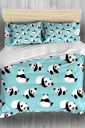 Panda Bedding Pink Blue Green Cartoon Panda Duvet Cover Set Colorful Hot Air Balloon Bed Sets,2/3/4PCS Microfiber Quilt Covers/Sheets/Pillow Shams,Twin/Full/Queen/King Size