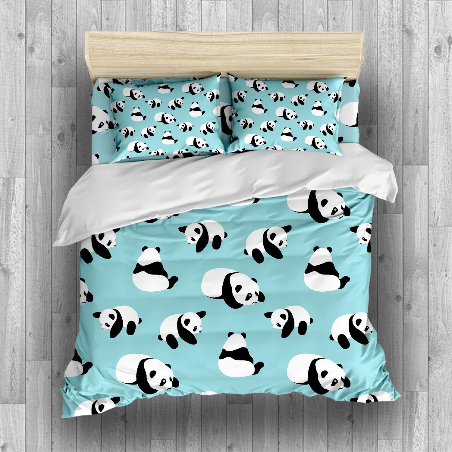 Panda Bedding Pink Blue Green Cartoon Panda Duvet Cover Set Colorful Hot Air Balloon Bed Sets,2/3/4PCS Microfiber Quilt Covers/Sheets/Pillow Shams,Twin/Full/Queen/King Size