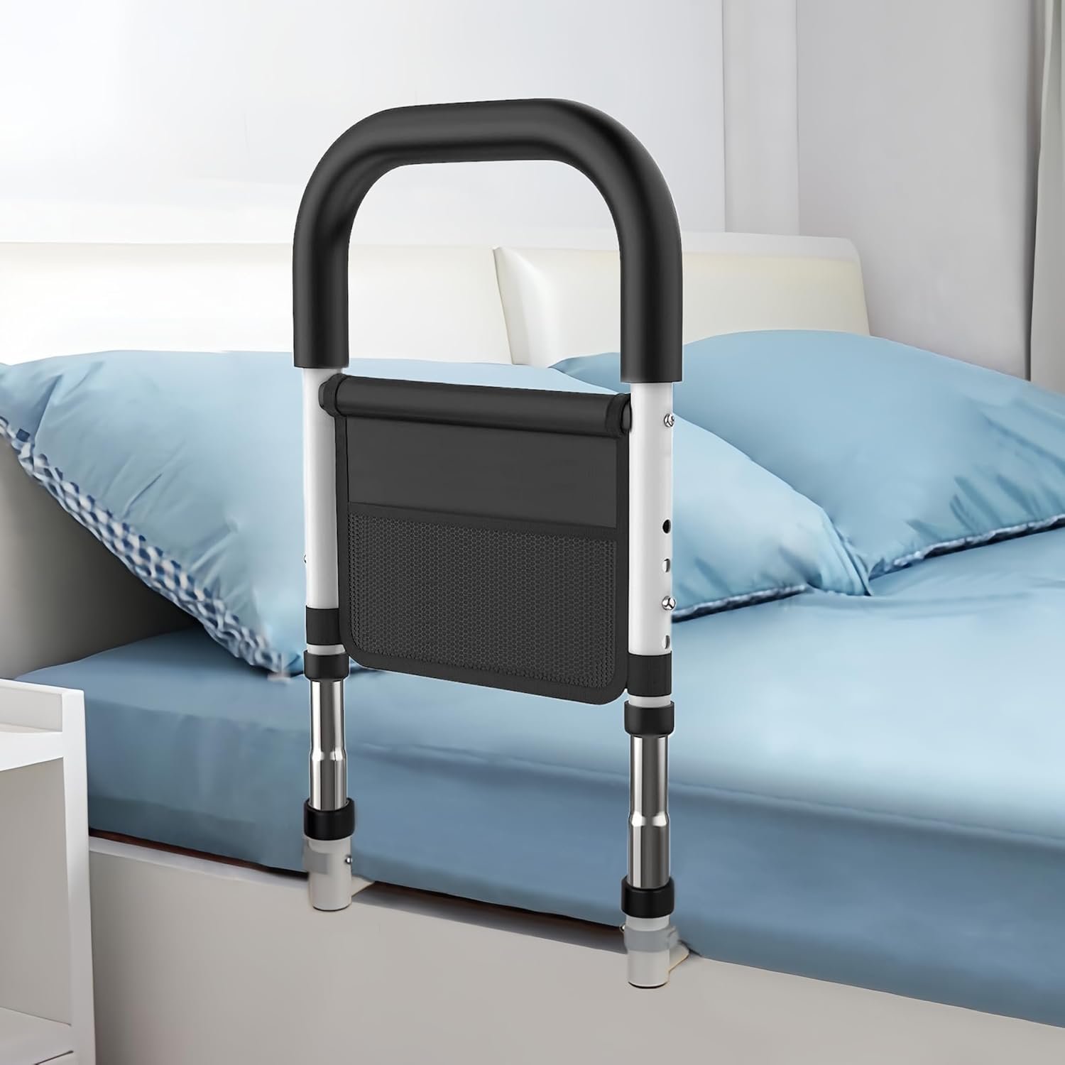 Bed Rails for Elderly Adults Safety, Medical Bed Assist Rail for Seniors, Bedrails for King Twin Full Size Bed, Height Adjustable Bedside Railing Grab Bar Handle with Storage Bag