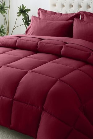Full Comforter Set, Ultra-Soft Bed in a Bag Full Size 7 Pieces, Certified Bedding Set with Down Alternative Comforter, Sheets, Pillowcases & Shams, Burgundy
