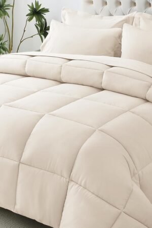 Full Comforter Set, Ultra-Soft Bed in a Bag Full Size 7 Pieces, Certified Bedding Set with Down Alternative Comforter, Sheets, Pillowcases & Shams, Beige