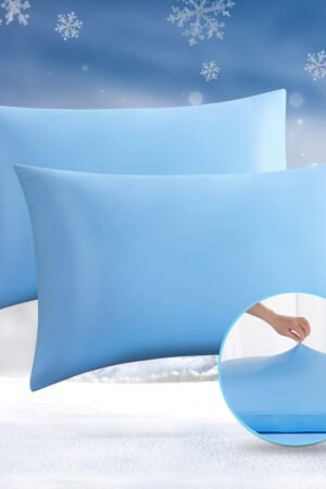 Cooling Pillow Cases,  Cool Pillowcases for Hot Sleepers, Soft Silky 20" x 30" Summer Pillow Cover with Zipper (Blue, Standard & Queen Size)