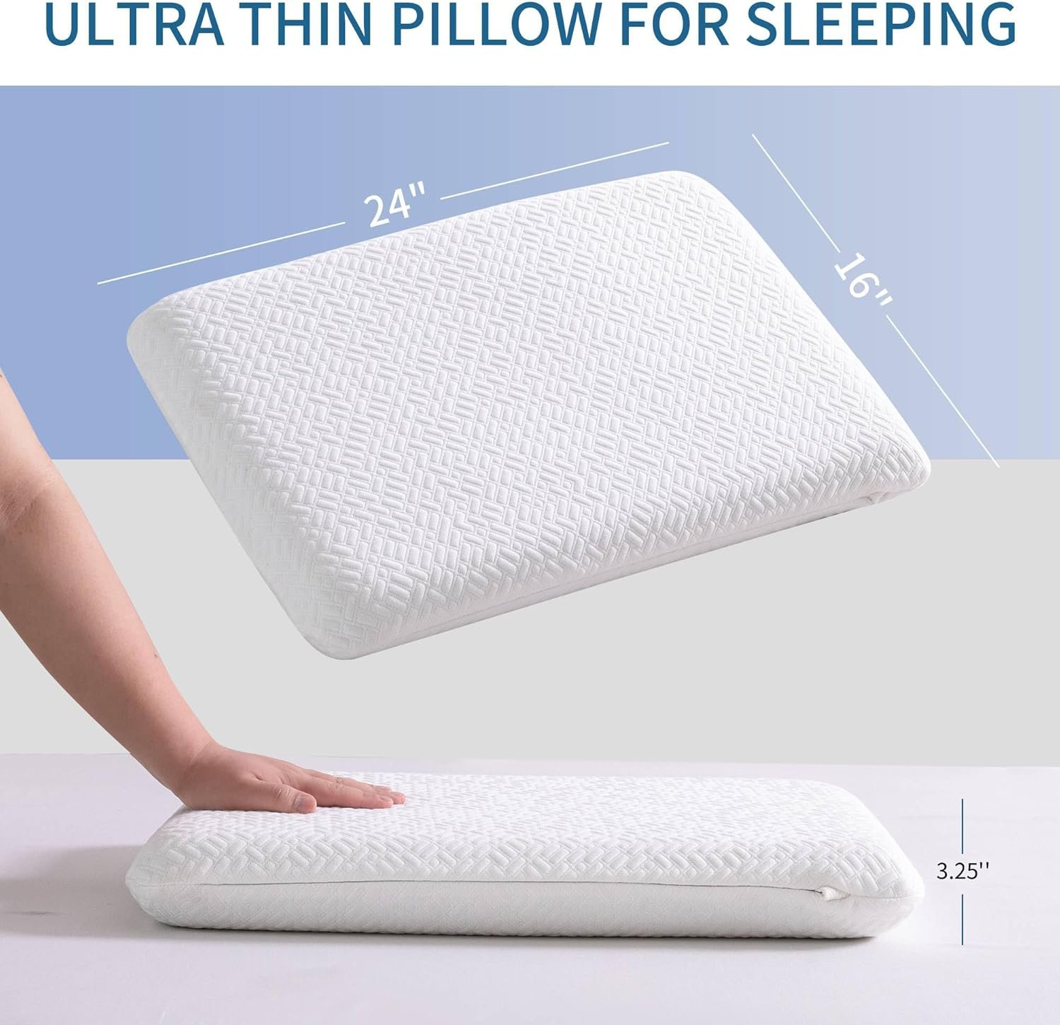 Ultra Thin, Flat Pillow for Sleeping 3.25 Inch Height, Thin Memory Foam Pillow for Stomach Sleeper, Slim Bed Pillow for Side and Back Sleepers, Standard Size - Image 2