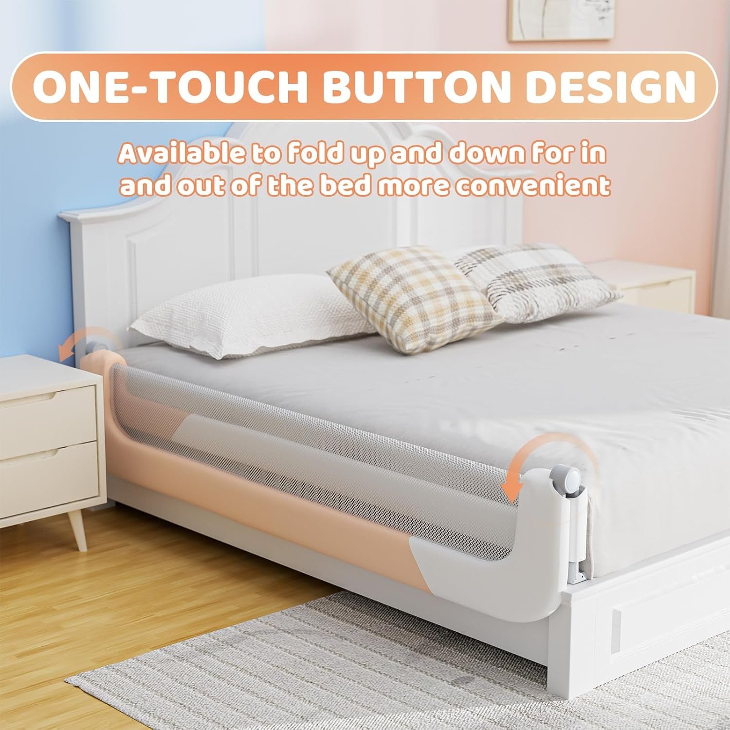 Toddlers Bed Rails for King Bed - 3 Packs Bed Guard Rail Adjustable Height & Foldable Baby Safety Bed Railing 78.7x78.7x74.8 Designed for King Size Beds - Image 2