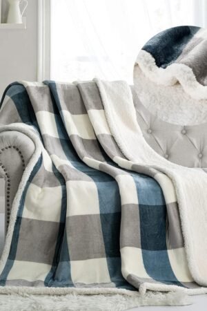 Fleece Throw Blanket 60" x 80" Reversible Plush Fluffy Large Big Blanket Lattice Flannel Blankets for Sofa Couch Bed (Grey-Soft Blue, 60"*80")