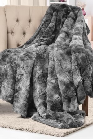 Soft & Comfortable Gray Faux Fur Throw Blanket for Couch - (50"x65") Minky & Fluffy Fall Blankets & Throws, Plush Fuzzy Cover for Bed, Sofa & Living Room - Cozy Home Decor