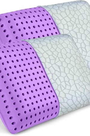 2 Pack Lavender Cooling Memory Foam Bed Rest Pillows, Ventilated Memory Foam Cooling Pillow for Stomach, Back and Side Sleeper Support, Washable Removable Cover Sleeping Pillows, 24" x 16"