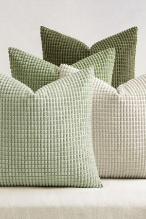 Modern Farmhouse Decorative Lumbar Pillow Covers 20x20 Inch Set of 4 Natural Rustic Throw Pillows Neutral Warm Soft Corduroy Couch Pillowcases Home Decor for Sofa Living Room Bed Light Green