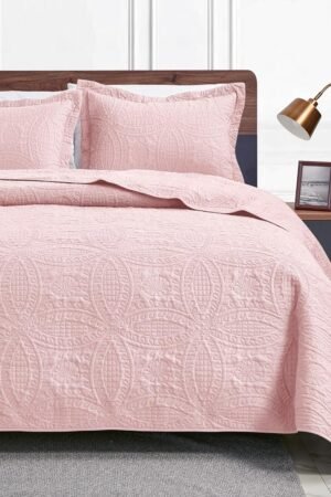 Quilts for Queen Bed Pink Bedspreads - Soft Bed Summer Lightweight Bedspread Comforter - Modern Style Coin Coverlet for All Season - 3 Pieces (1 Quilt, 2 Pillow Shams)