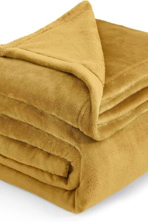 Fleece Blankets King Size Gold Yellow - Bed Blanket Soft Lightweight Plush Cozy Fuzzy Luxury Microfiber, 108x90 inches