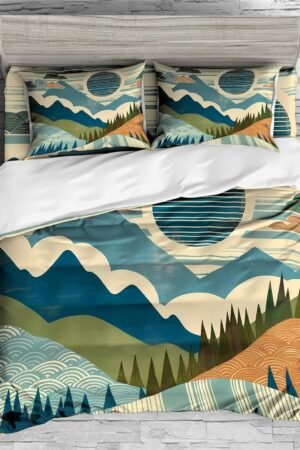 Mountain Forest Natural Scenery Duvet Cover Set  Bedding Girl Boy Kids Bed Sets 2/3/4PCS Quilt Covers/Sheets/Pillow Shams,Twin/Full/Queen/King (C,Twin-172x218cm-3PCS)