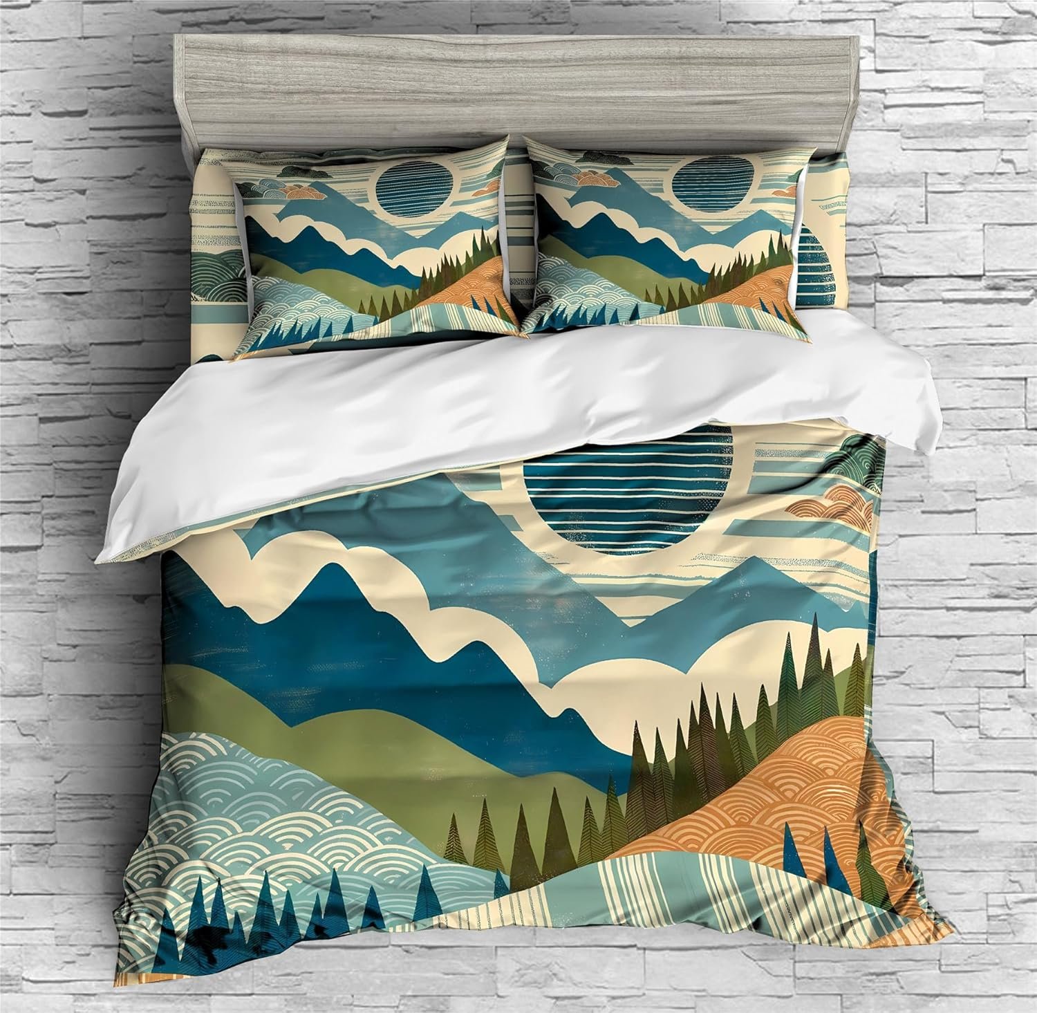 Mountain Forest Natural Scenery Duvet Cover Set Bedding Girl Boy Kids Bed Sets 2/3/4PCS Quilt Covers/Sheets/Pillow Shams,Twin/Full/Queen/King (C,Twin-172x218cm-3PCS)