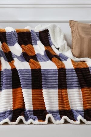 Blanket Twin Plaid Thick Bed Blanket, 60”*80” Super Soft Flannel Fuzzy Fleece Reversible Velvet Plush Warm Blanket for Couch (Brown Orange Check)