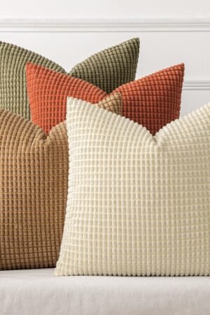 Modern Farmhouse Decorative Pillow Covers 20x20 Inch Set of 4 Natural Rustic Throw Pillows Neutral Warm Soft Corduroy Couch Pillowcases Home Decor for Sofa Living Room Bed Brown Green
