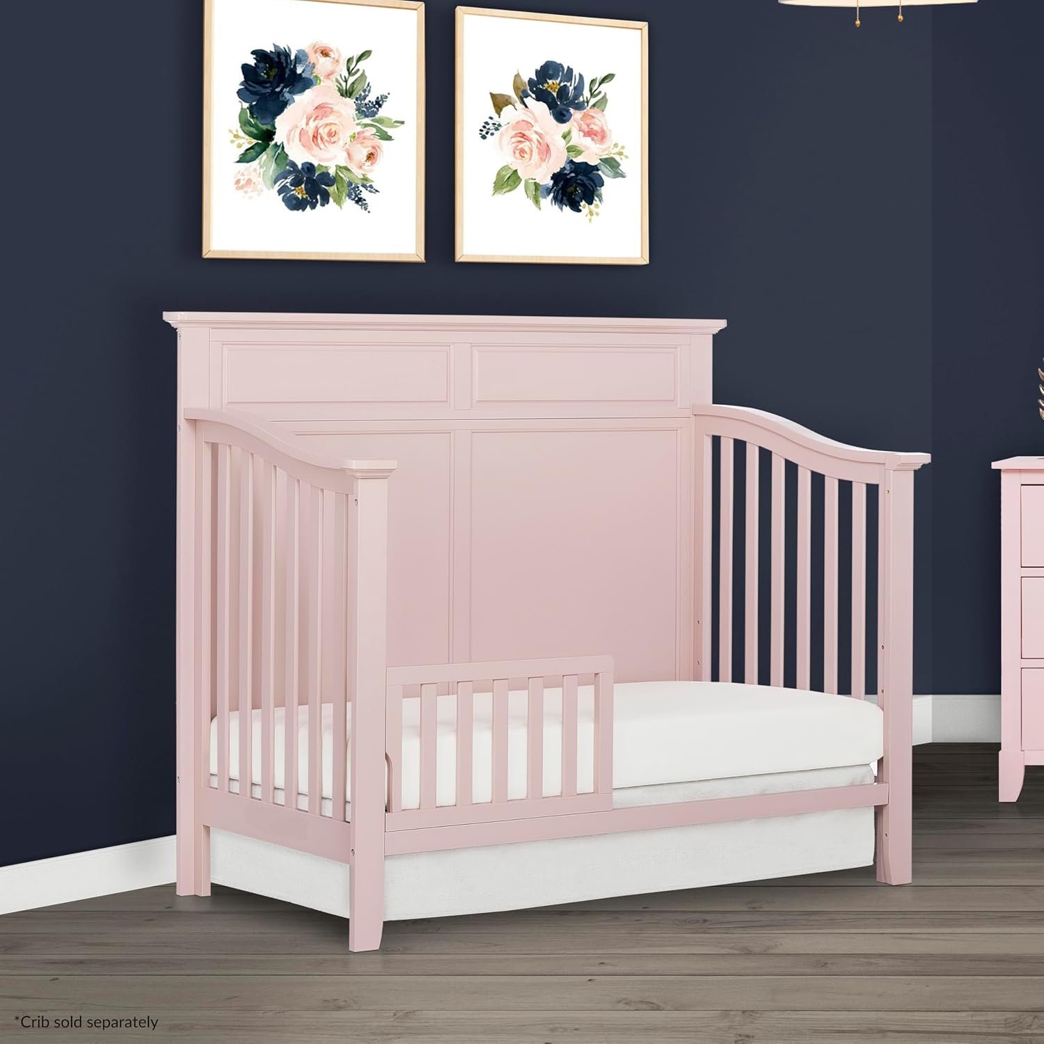 Convertible Crib Toddler Guard Rail In Blush Pink, Converts Cribs To Toddler Beds, Solid Wood Construction - Image 2