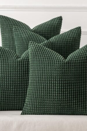 Boho Farmhouse Throw Pillow Covers 20x20 Inch Set of 4 Soft Neutral Covers Christmas Dark Green Corduroy Couch Pillowcases Home Decor for Sofa Living Room Bed