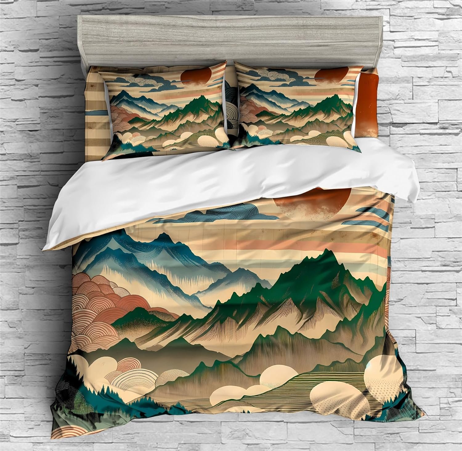 Hawthorn Duvet Cover Set 3D Bedding Japan Forest Mountain River Bed Sets 2/3/4PCS Quilt Covers/Sheets/Pillow Shams,Twin/Full/Queen/King (Twin-172x218cm-3PCS,H) - Image 2