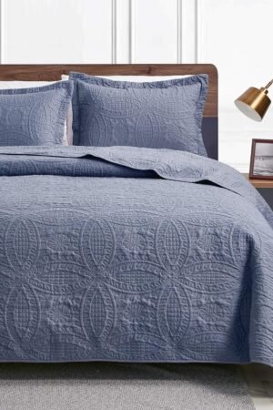 Quilts for Queen Bed Blue Bedspreads - Soft Bed Summer Lightweight Bedspread Comforter - Modern Style Coin Pattern Coverlet for All Season - 3 Pieces (1 Quilt, 2 Pillow Shams)