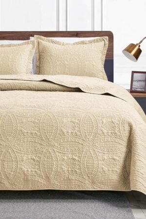 Quilts for Queen Bed Camel Bedspreads - Soft Bed Fall Lightweight Bedspread Comforter - Modern Style Coin Pattern Coverlet for All Season - 3 Pieces (1 Quilt, 2 Pillow Shams)
